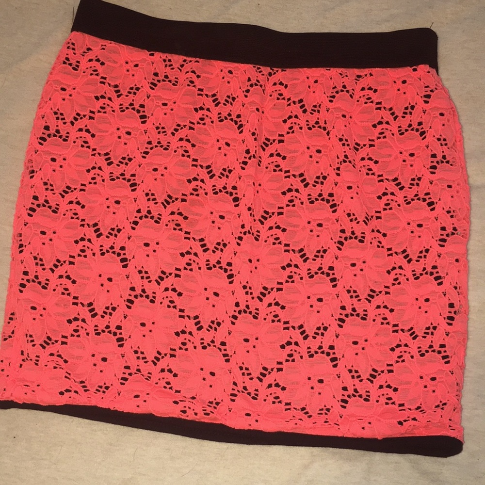 Coral lace over black material mini skirt!